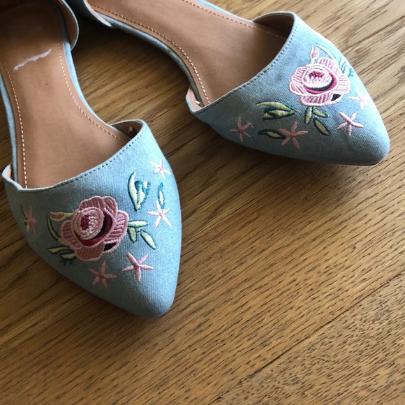 Report Denim Floral Embroidered Flats Size 10W - Picture 3 of 5
